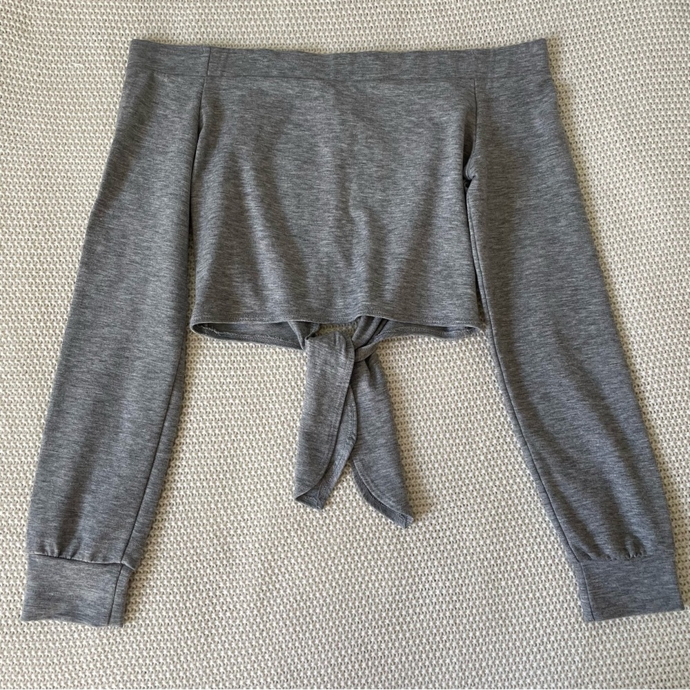 M-Boutique - Grey Off The Shoulder Tie-Front Top
